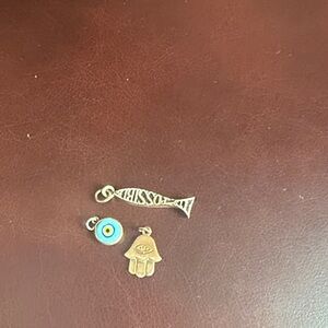 Vintage gold-tone Hamsa, Evil Eye and 'BOSS' charms - blue and gold